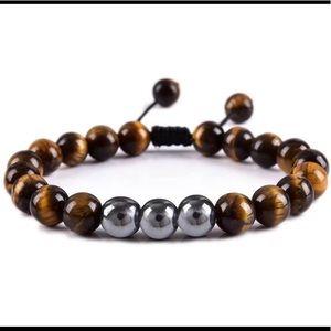 Tiger Eye & Hematite Beaded Adjustable Bracelet unisex